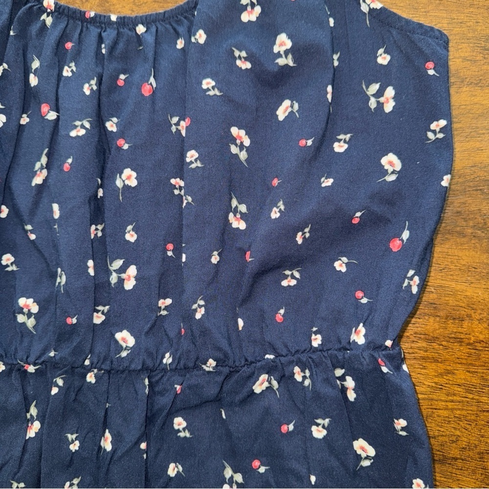 Banana Republic navy w/ flowers ruffle strap dress sleeveless tank small tall - Picture 5 of 10